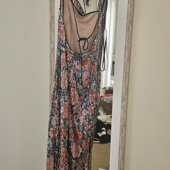 For Love & Lemons Pink Multi Sequin Floral Backless Midi Dress Never Worn. - Picture 4 of 6